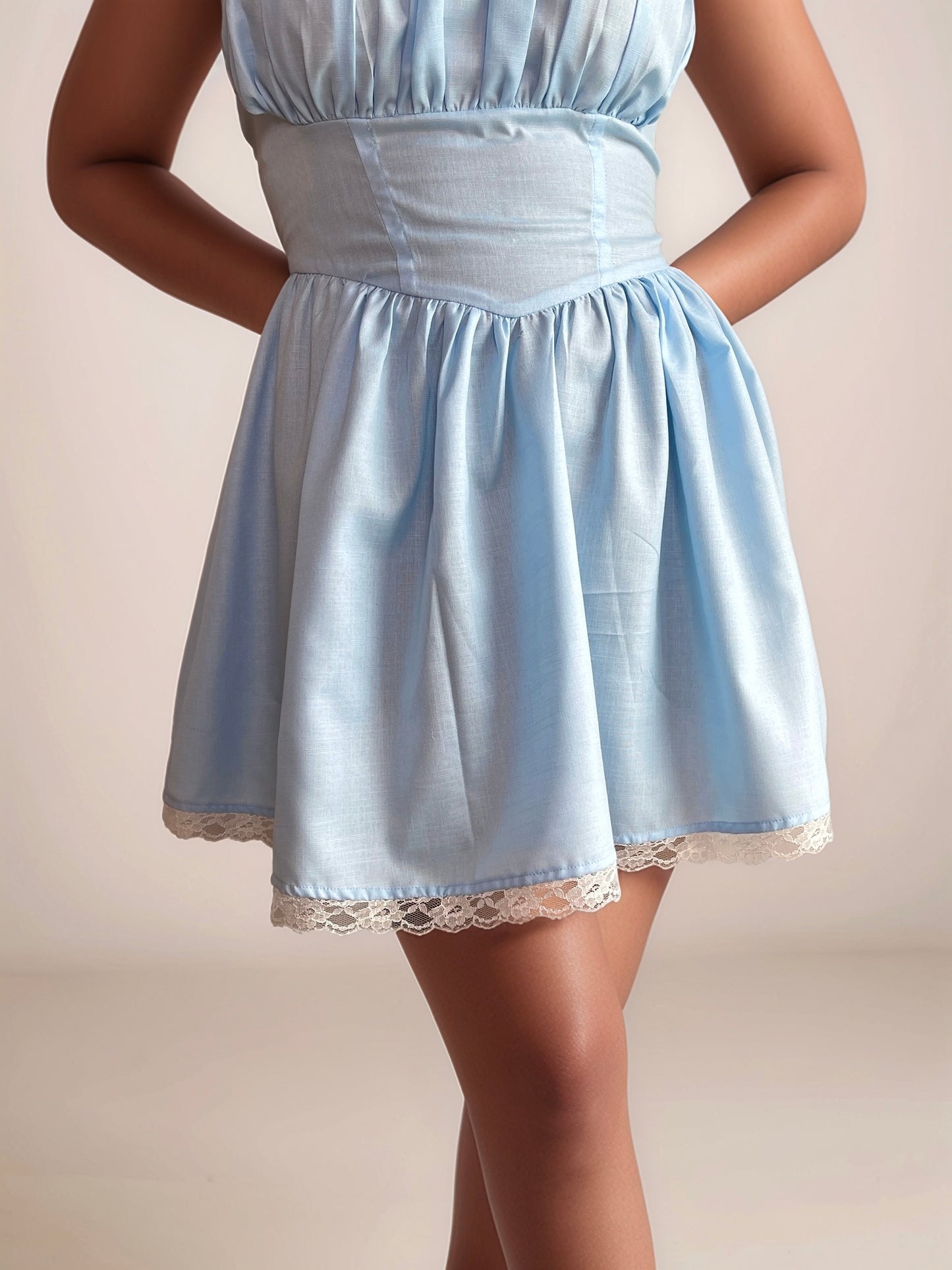 Rossa Mini Dress With Corset Back In Sky Blue