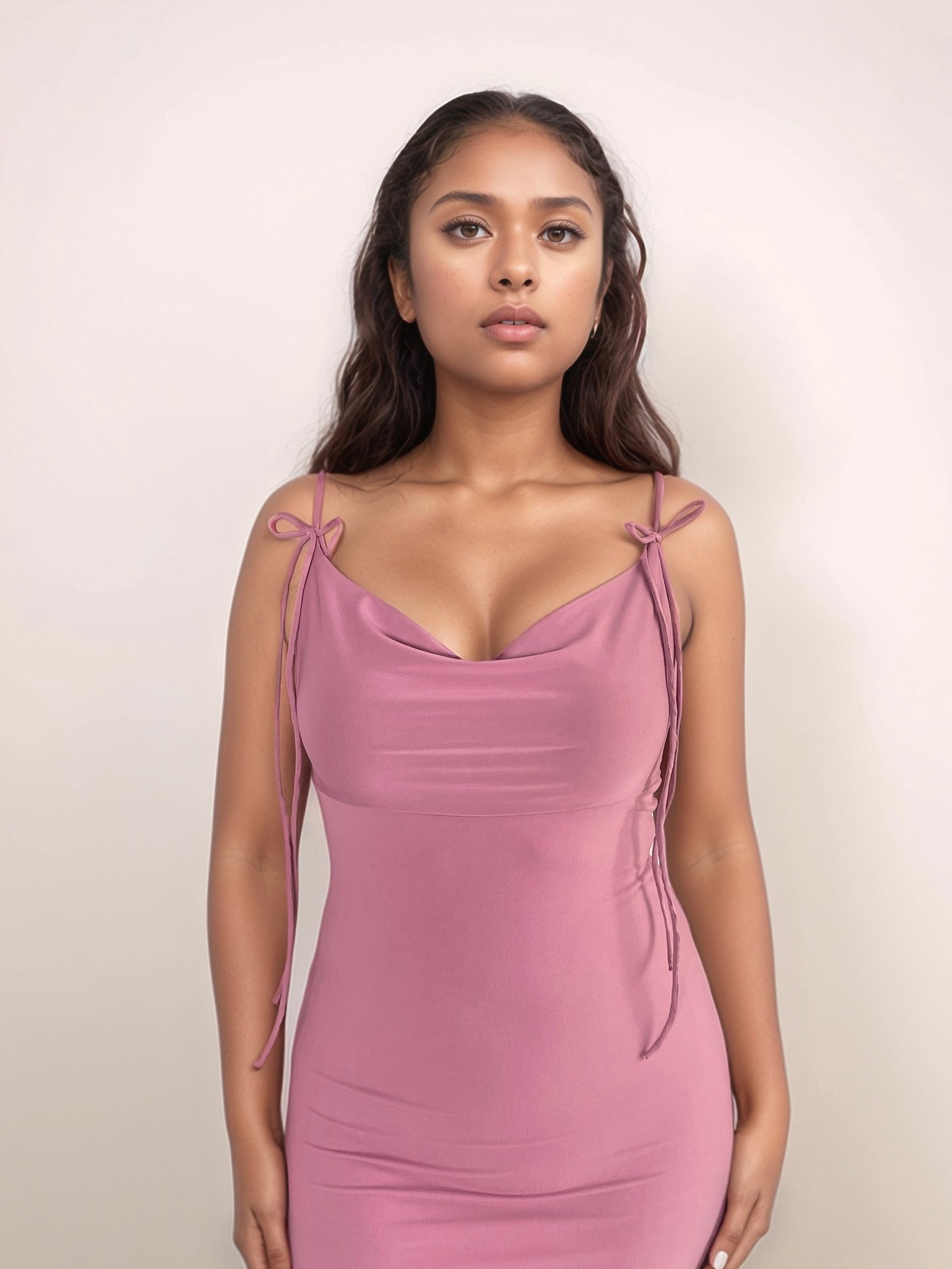 Grace Cowl Midi Dress In Dusty Pink