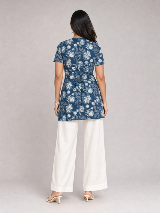 Kuhu Short Kurti With Corset Back In Indigo