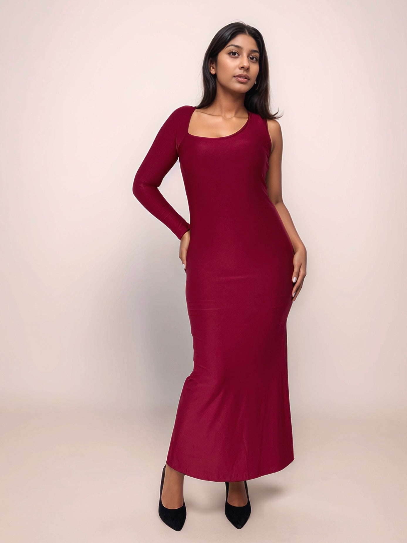 Della One Sleeve Maxi Dress In Cherry Red