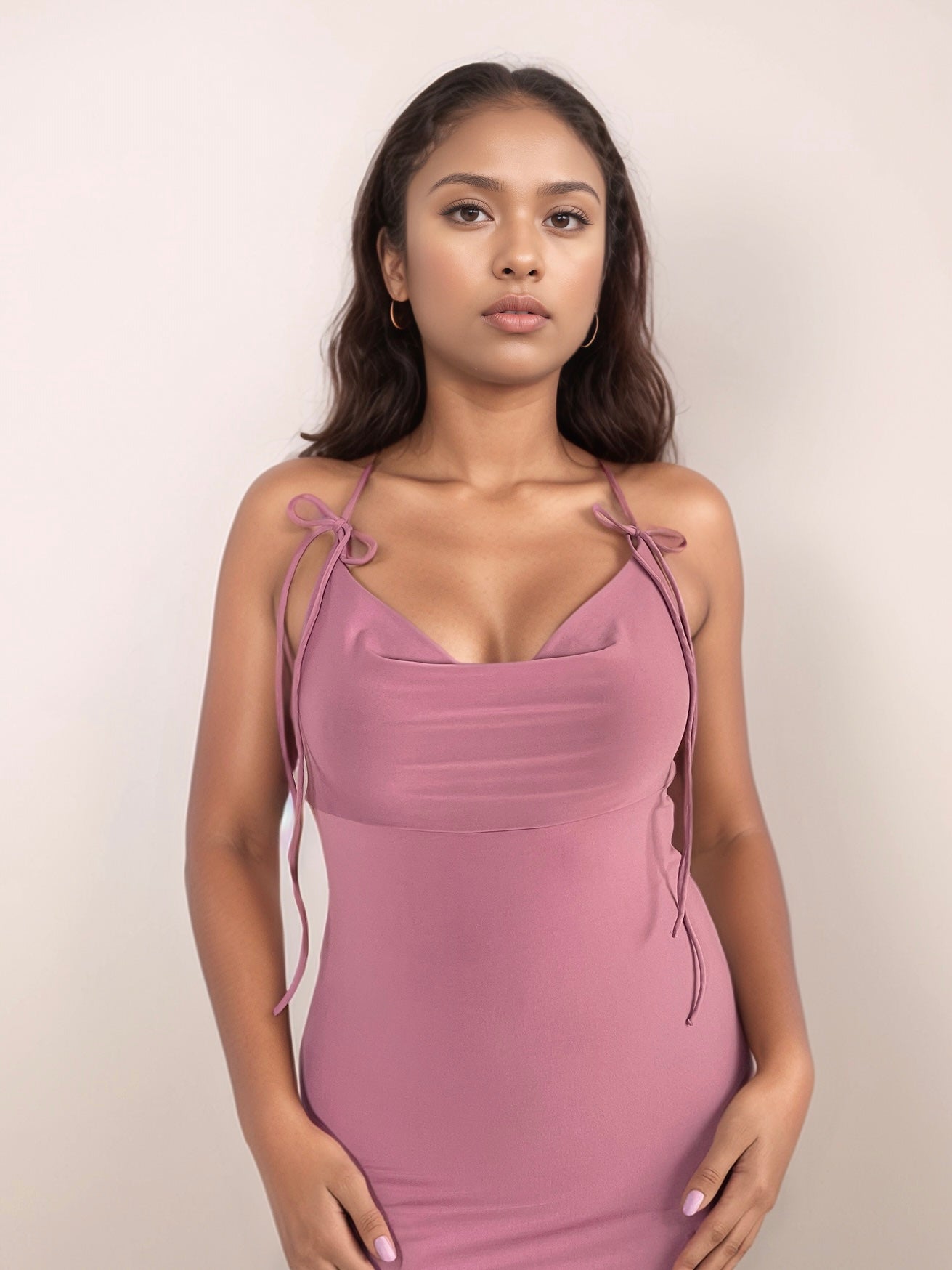Grace Cowl Midi Dress In Dusty Pink