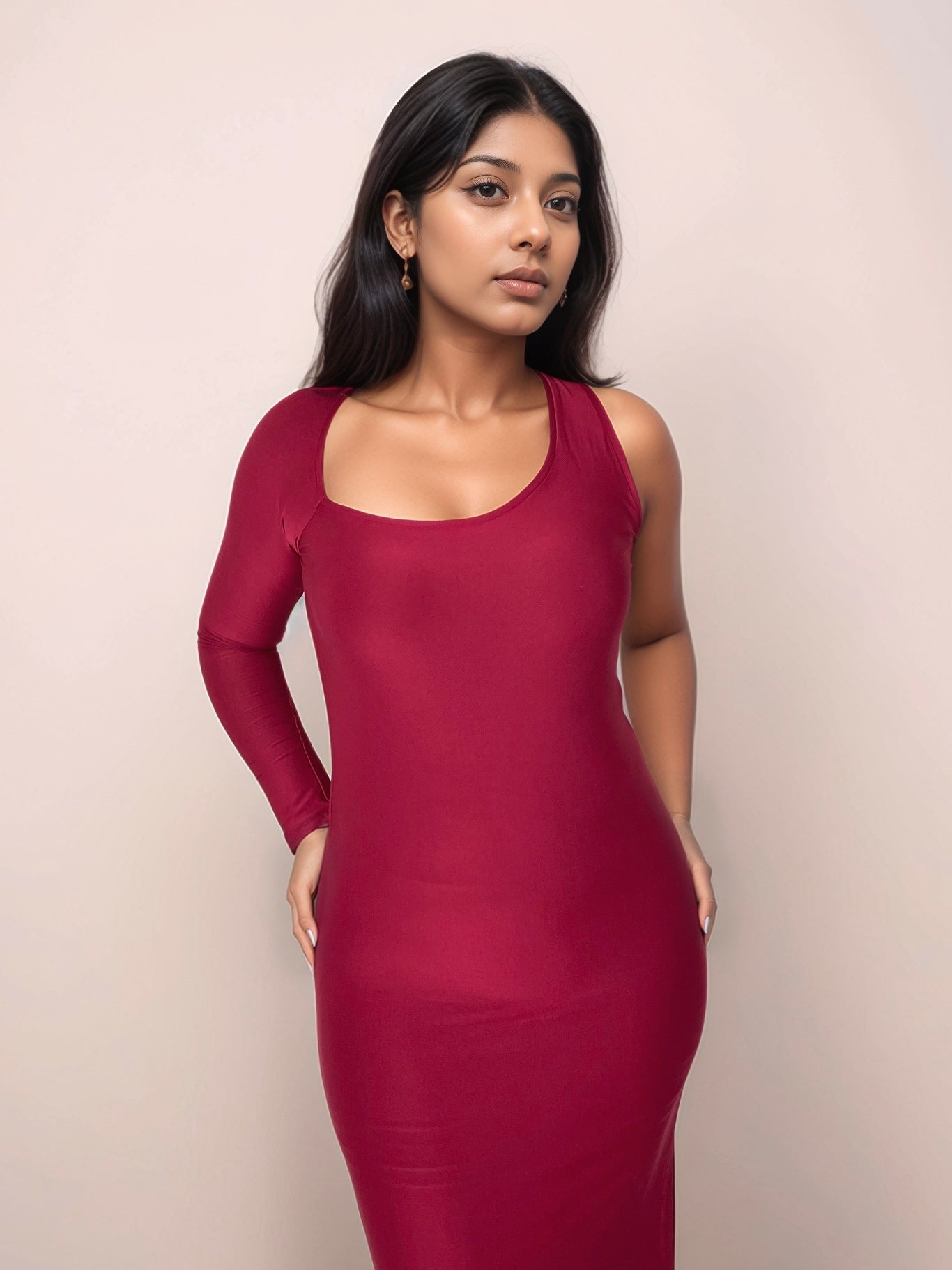 Della One Sleeve Maxi Dress In Cherry Red