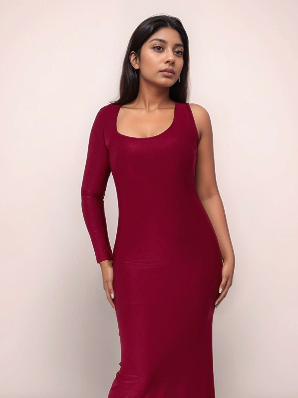 Della One Sleeve Maxi Dress In Cherry Red
