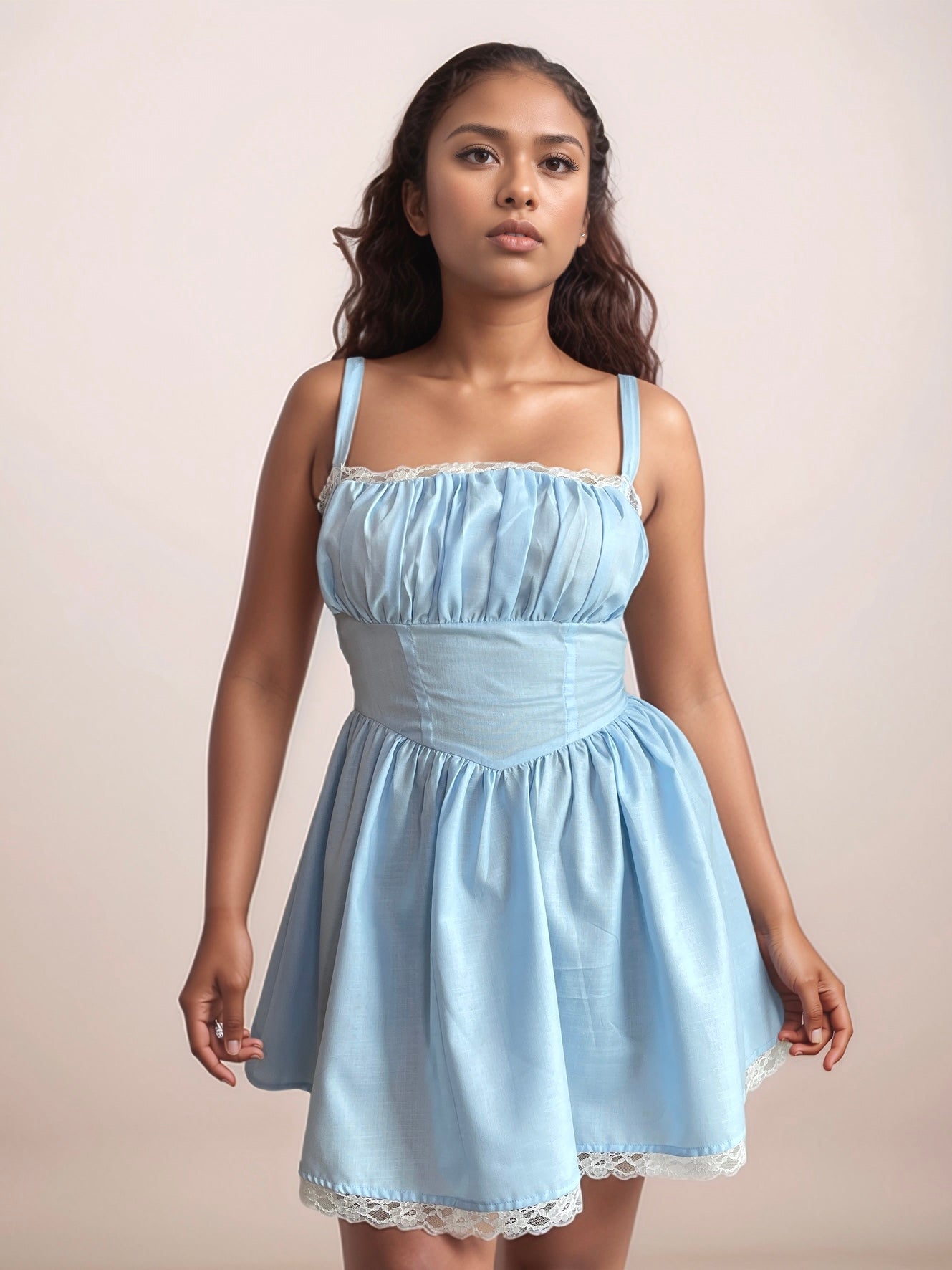 Rossa Mini Dress With Corset Back In Sky Blue