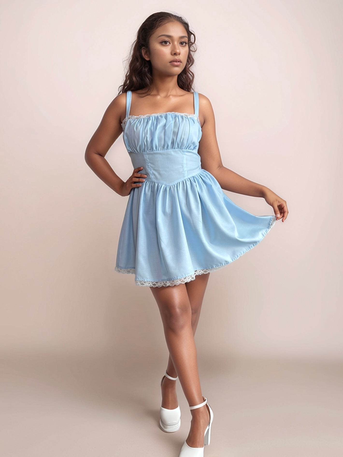 Rossa Mini Dress With Corset Back In Sky Blue