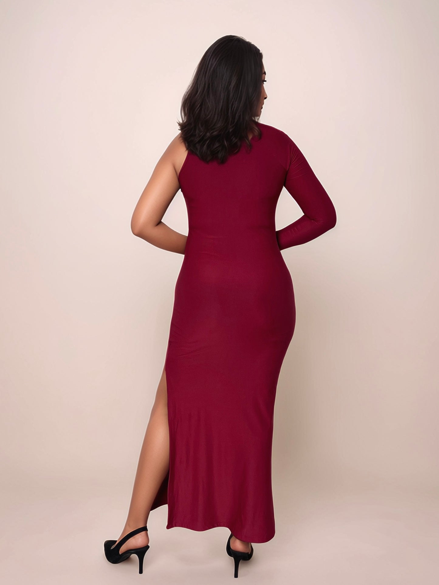 Della One Sleeve Maxi Dress In Cherry Red
