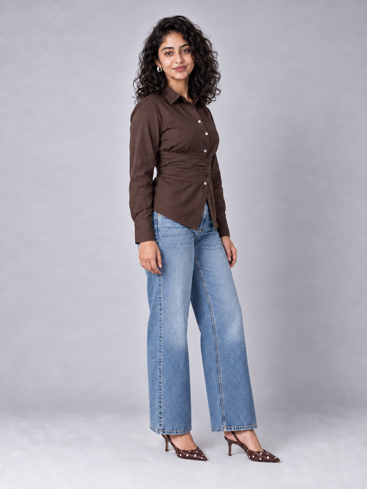 Colette Shirt With Wrap Detail In Brown