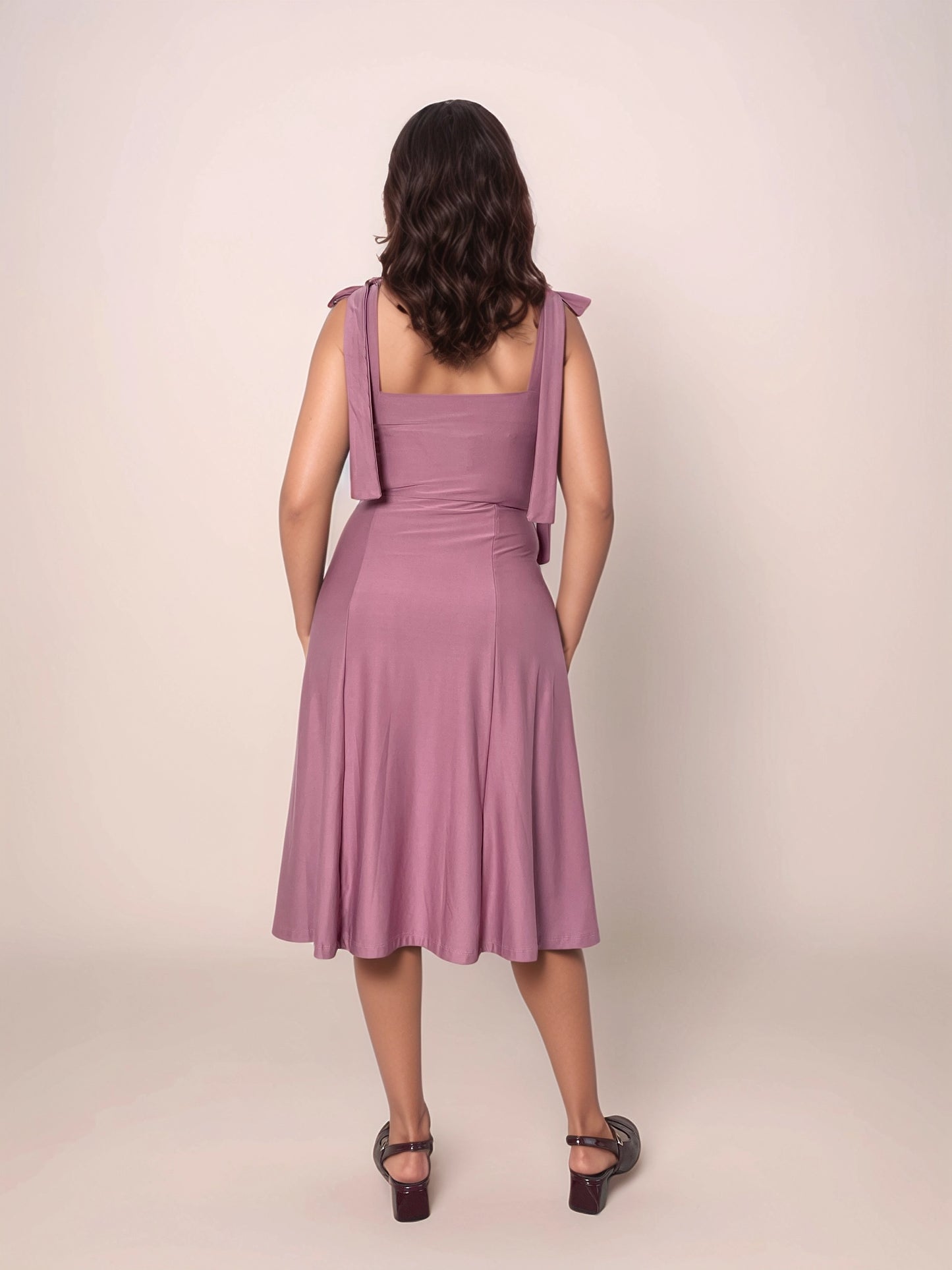 Talia Midi Dress With Tie Up Straps In Dusty Pink