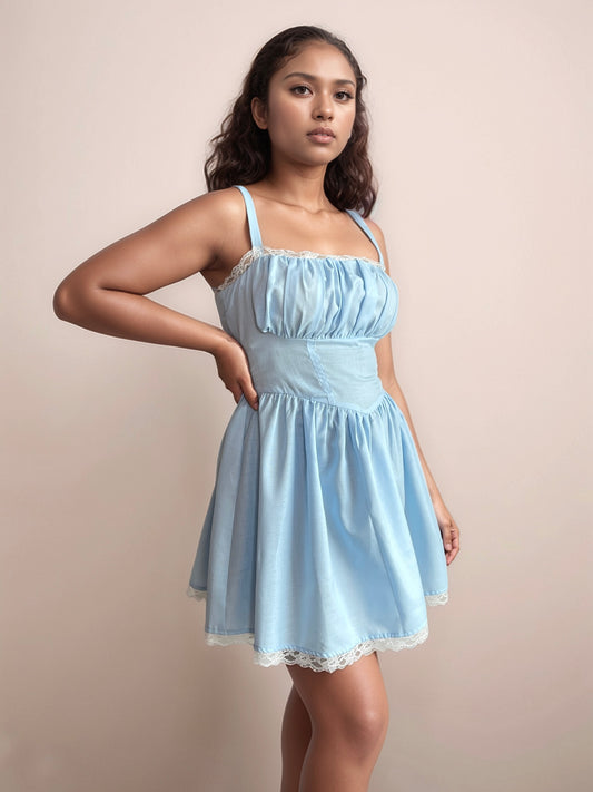 Rossa Mini Dress With Corset Back In Sky Blue