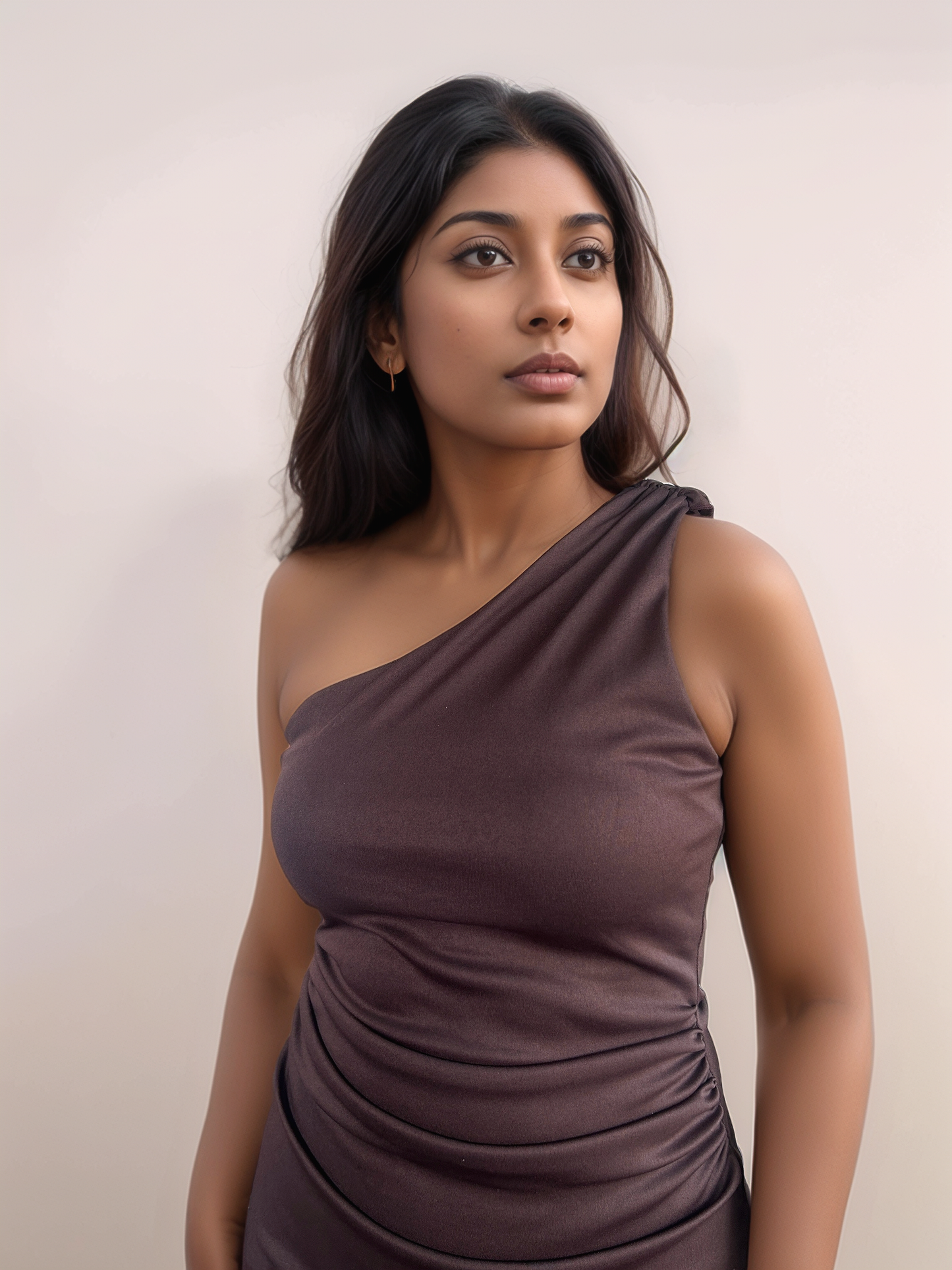 Polly Mini Dress With Attached Scarf In Chocolate Brown