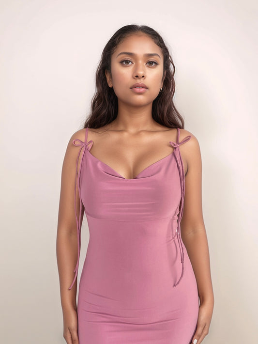 Grace Cowl Midi Dress In Dusty Pink