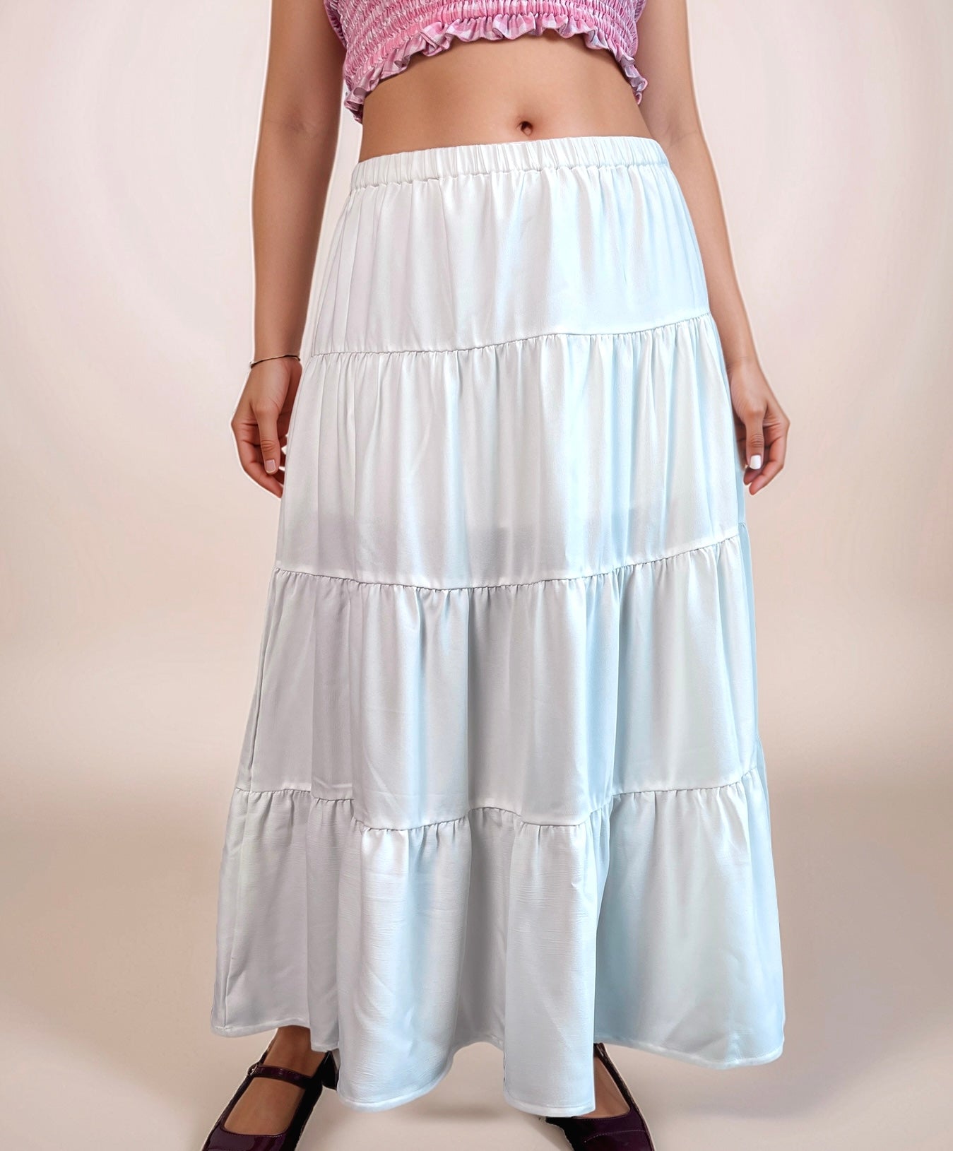 Alina Boho Tiered Maxi Skirt In White