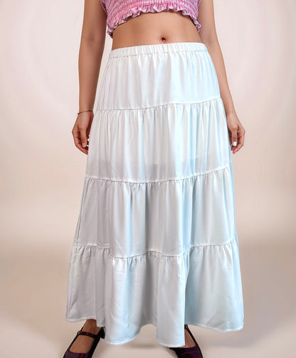 Alina Boho Tiered Maxi Skirt In White