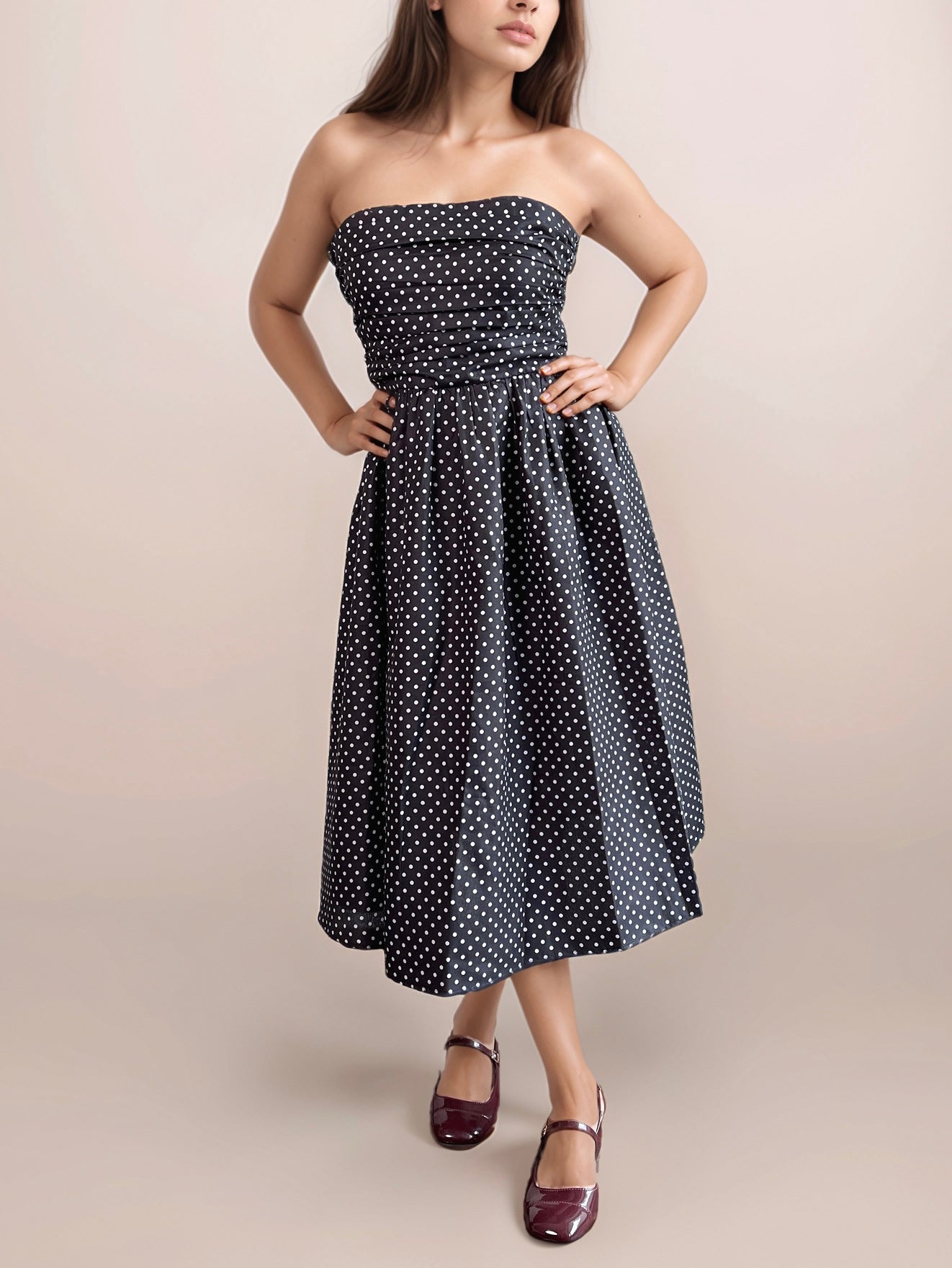 Rachel Polka Dot Dress With Gathers In Black