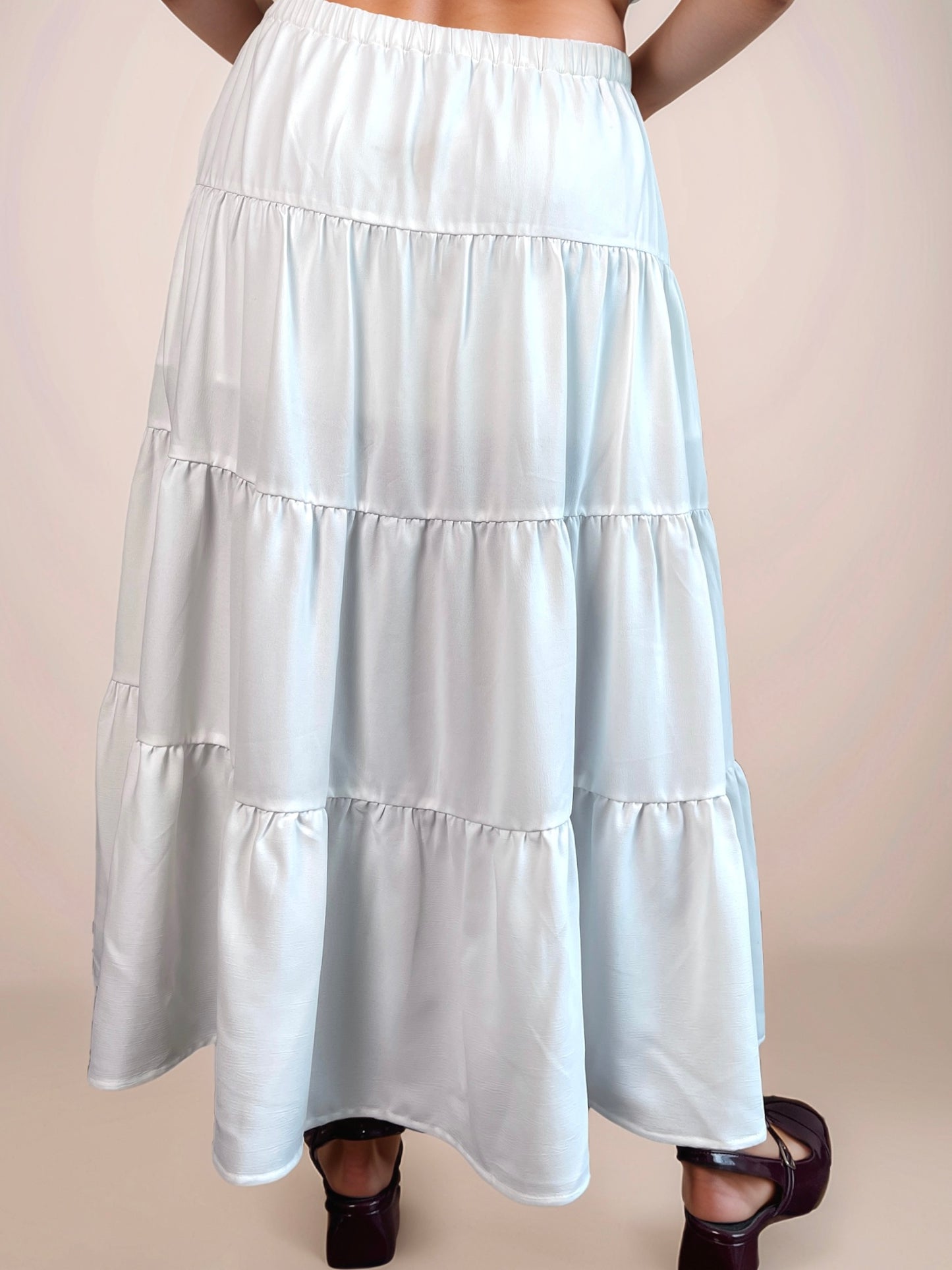 Alina Boho Tiered Maxi Skirt In White