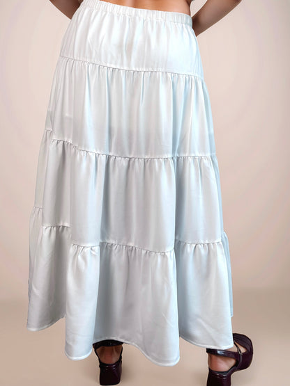 Alina Boho Tiered Maxi Skirt In White