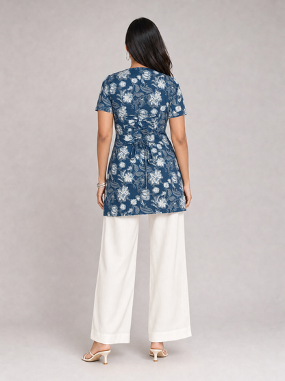 Kuhu Short Kurti With Corset Back In Indigo