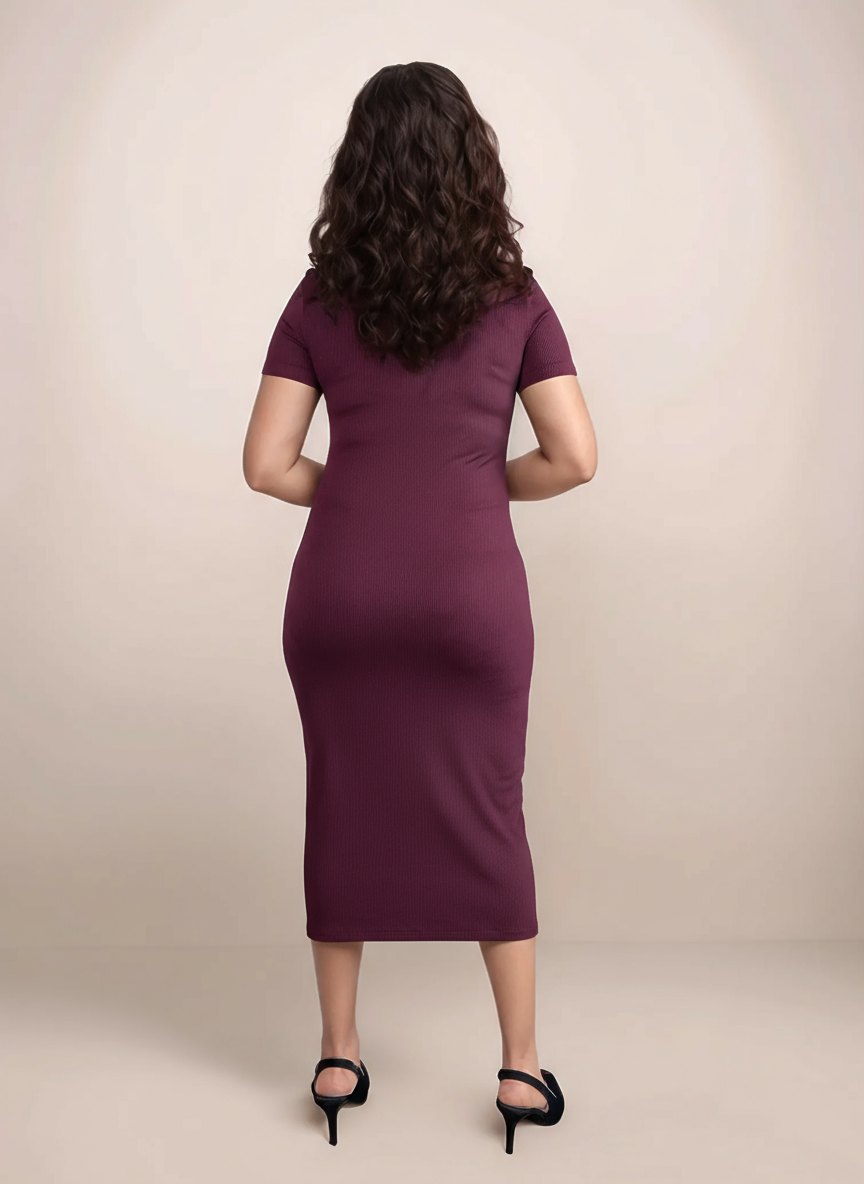 Toby Midi Rib Dress With 2 Way Zipper In Burgundy