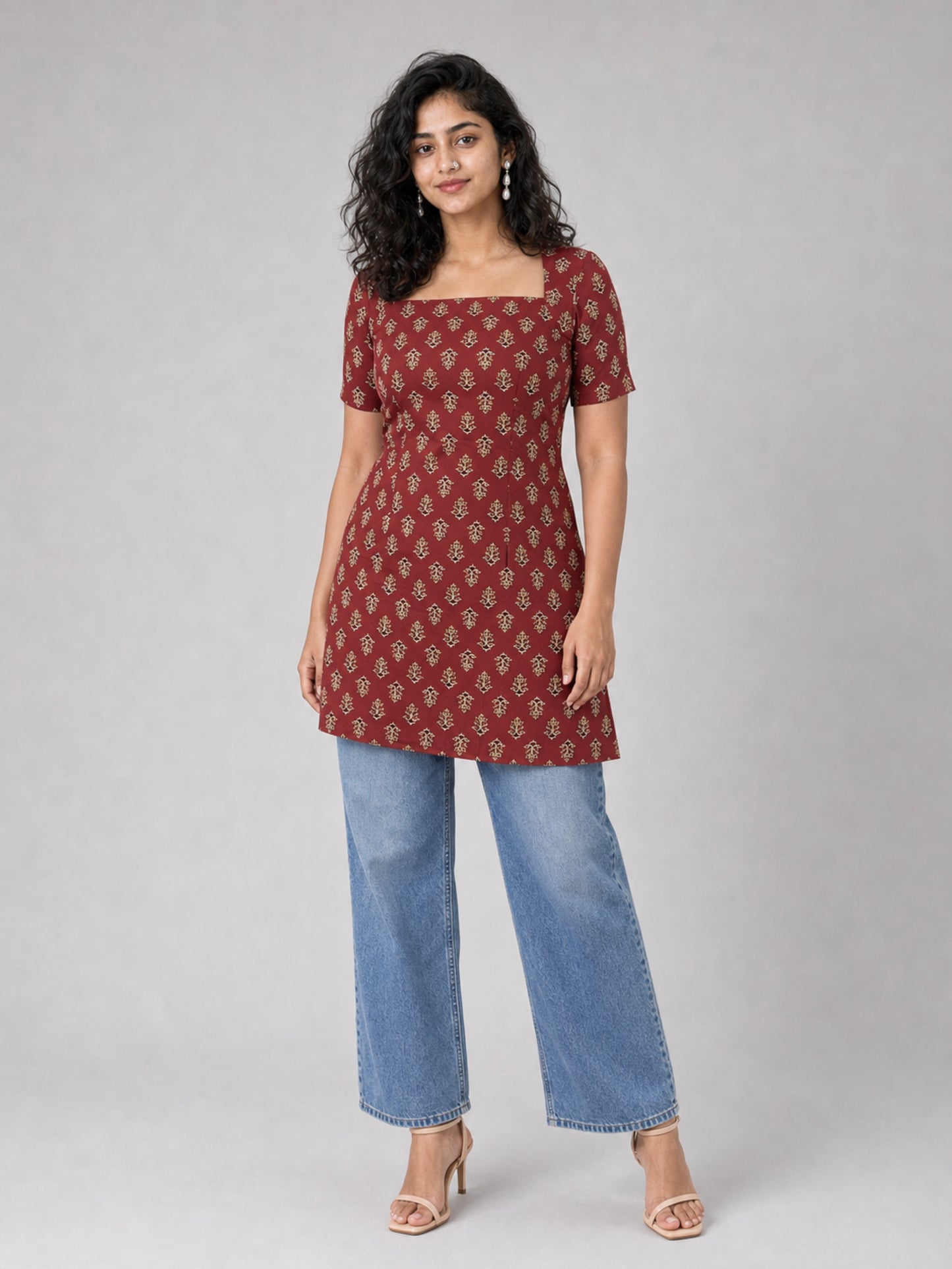 Kuhu Short Kurti With Corset Back In Chocolate
