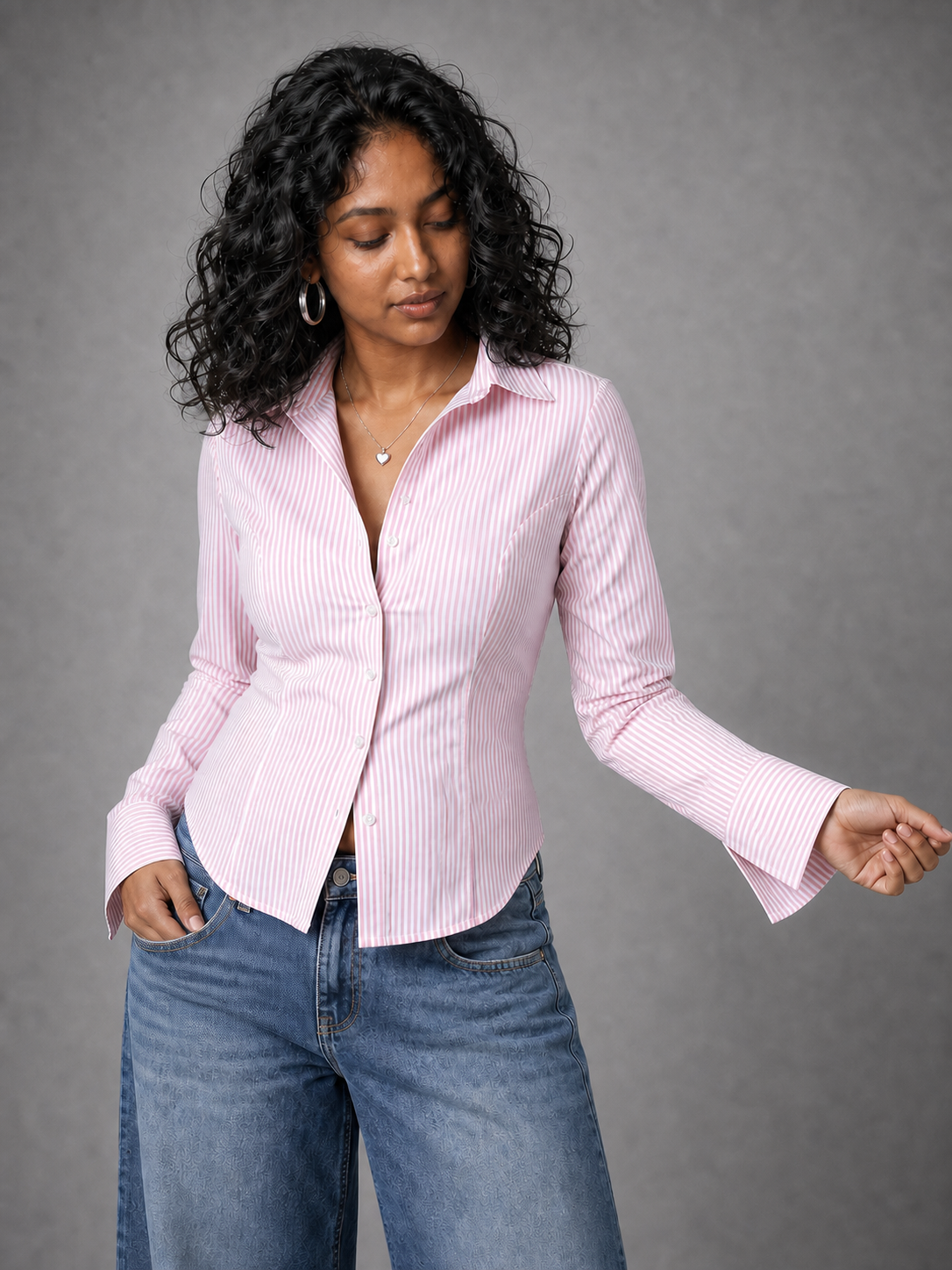 Elara Shirt With Corset Back In Pink Stripes