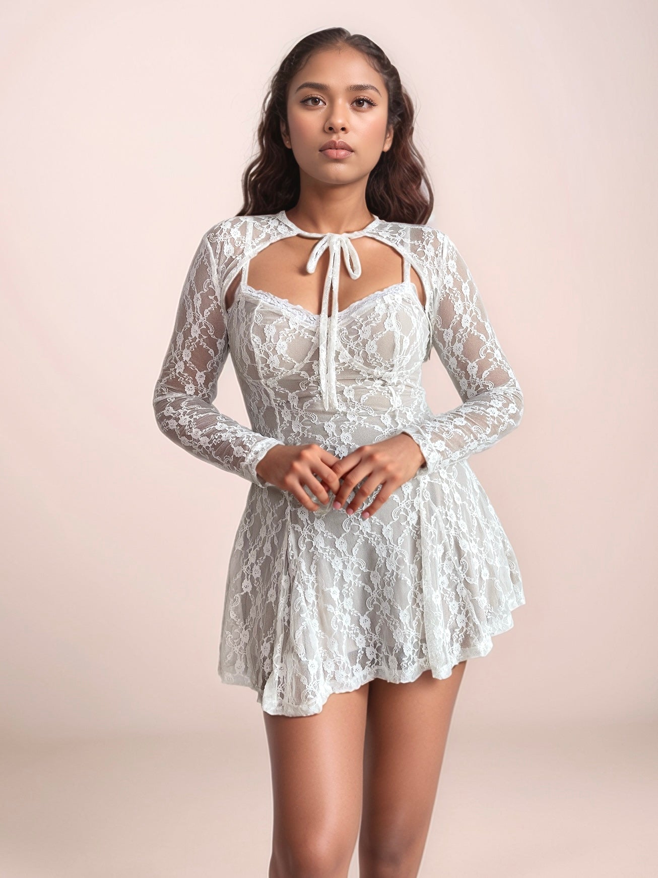 Laila Lace Mini Dress With Shrug In Summer White