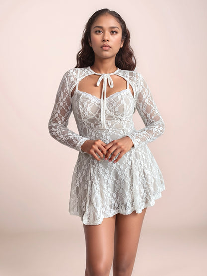 Laila Lace Mini Dress With Shrug In Summer White