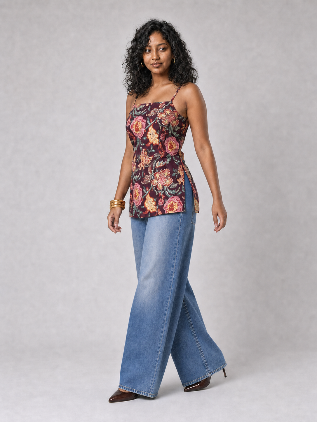 Raha Short Kurti With Corset Back In Purple Floral