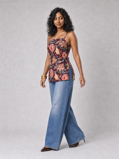Raha Short Kurti With Corset Back In Purple Floral