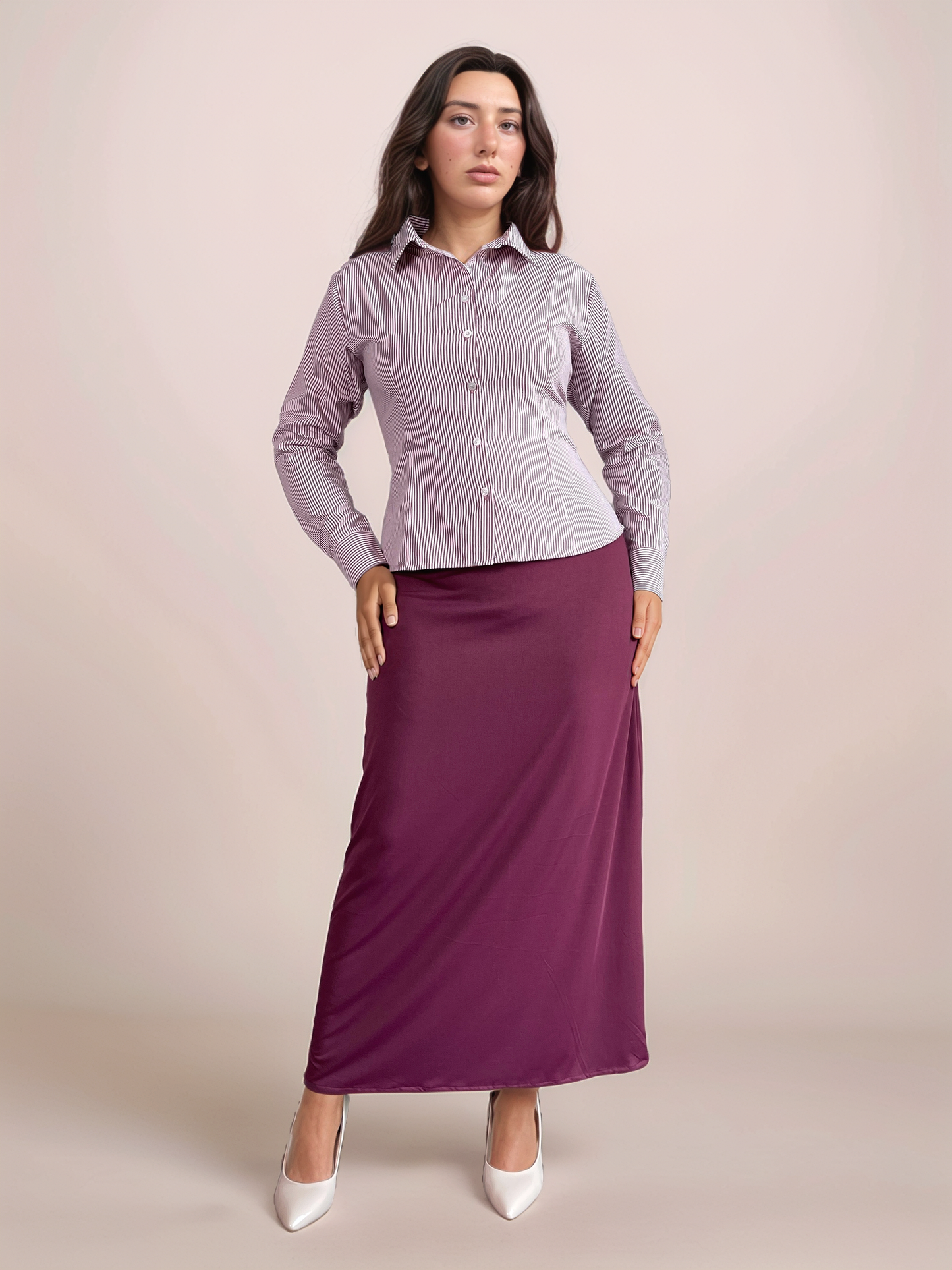 Camille Striped Fitted Shirt In Wine