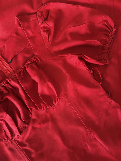 Tula Midi Dress With Basque Waist In Red