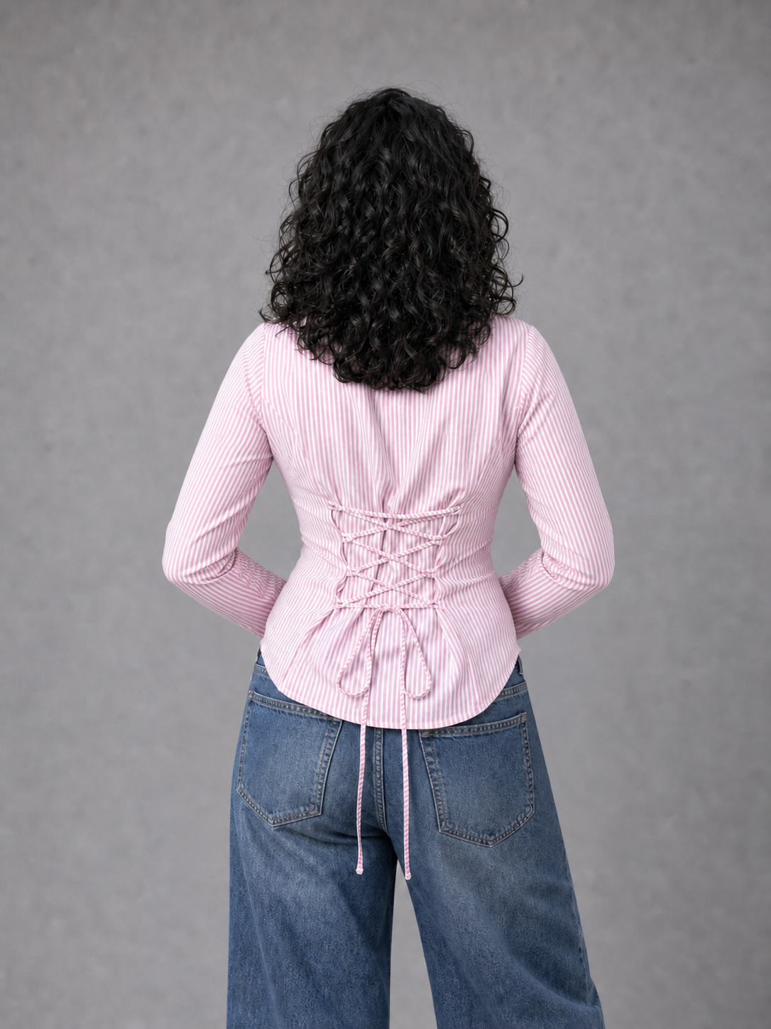 Elara Shirt With Corset Back In Pink Stripes