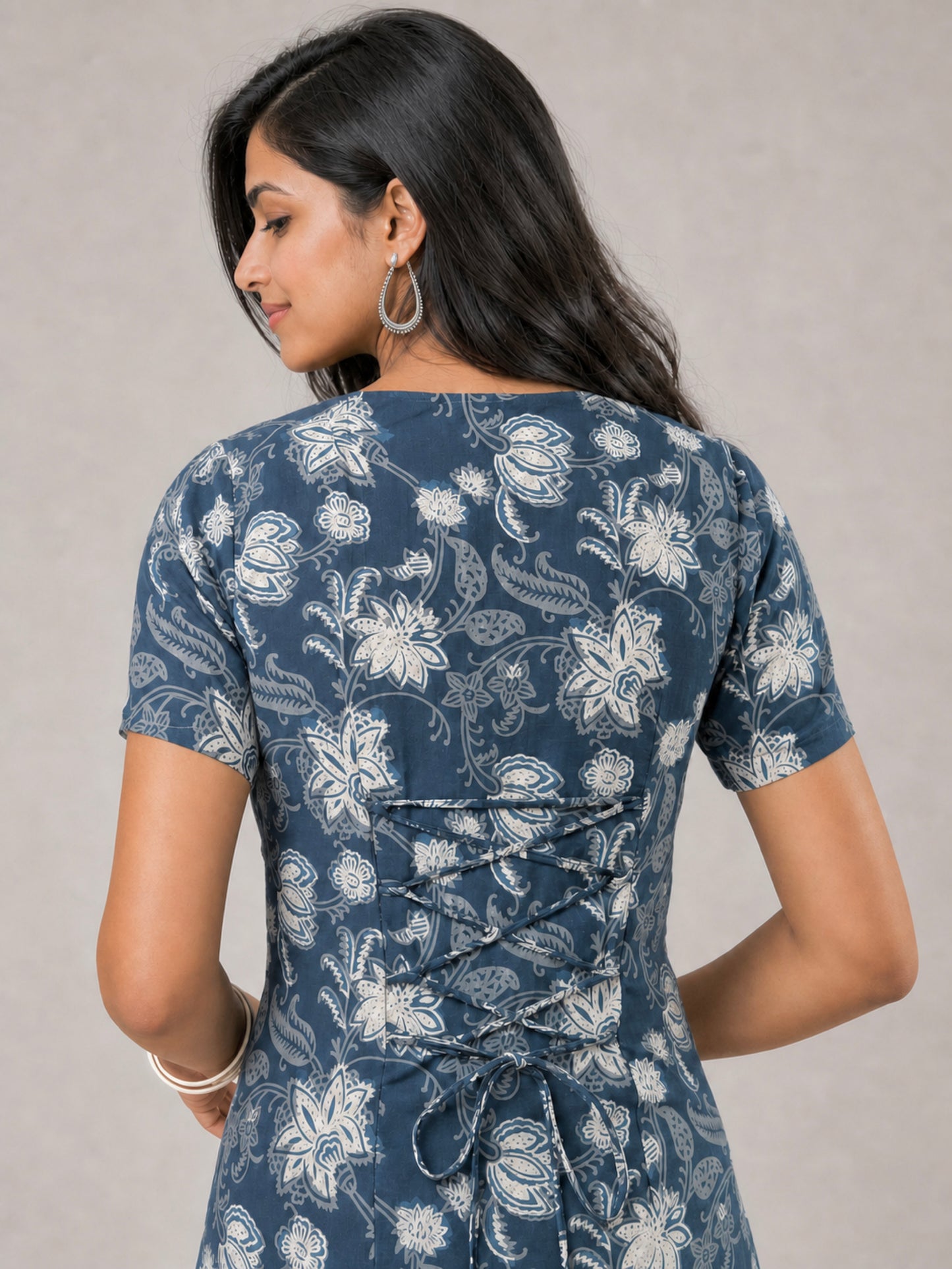 Kuhu Short Kurti With Corset Back In Indigo