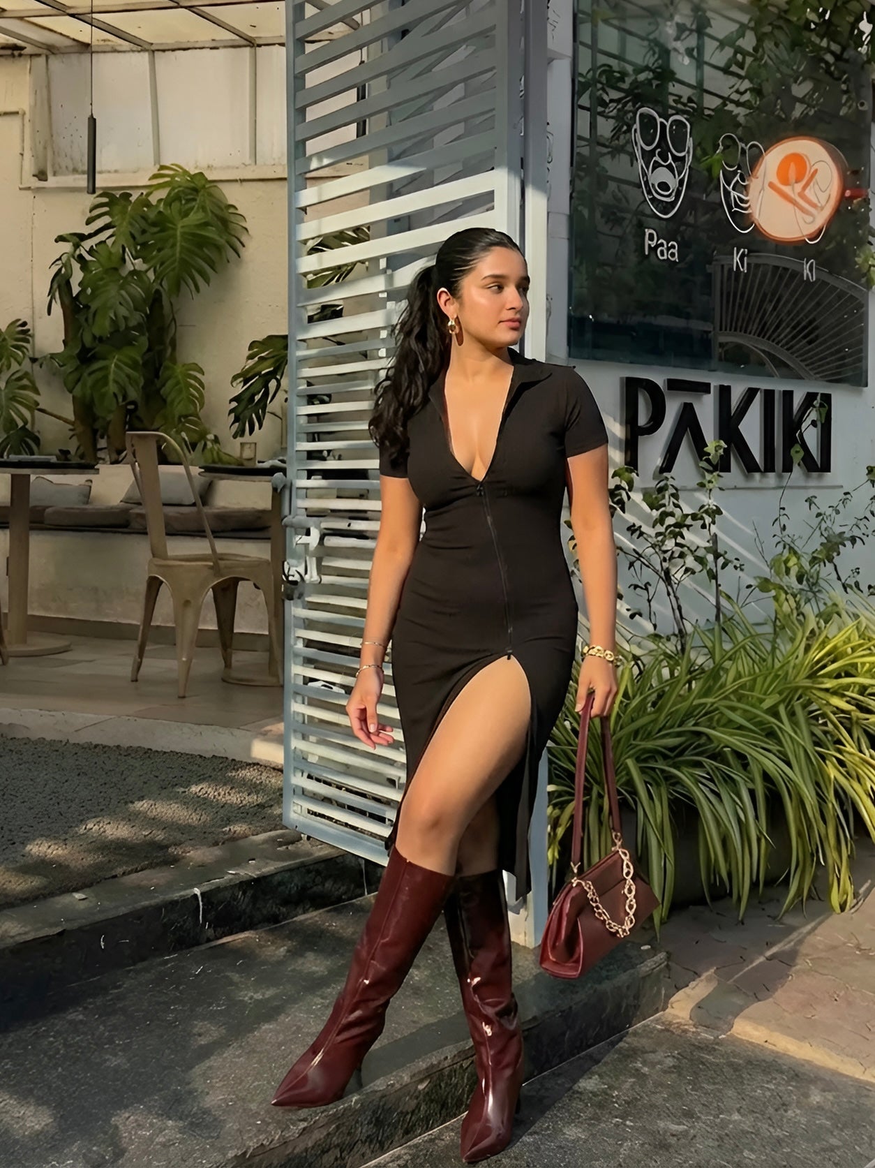 Toby Midi Rib Dress With 2 Way Zipper In Black