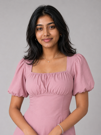 Tula Midi Dress With Basque Waist In Soft Pink