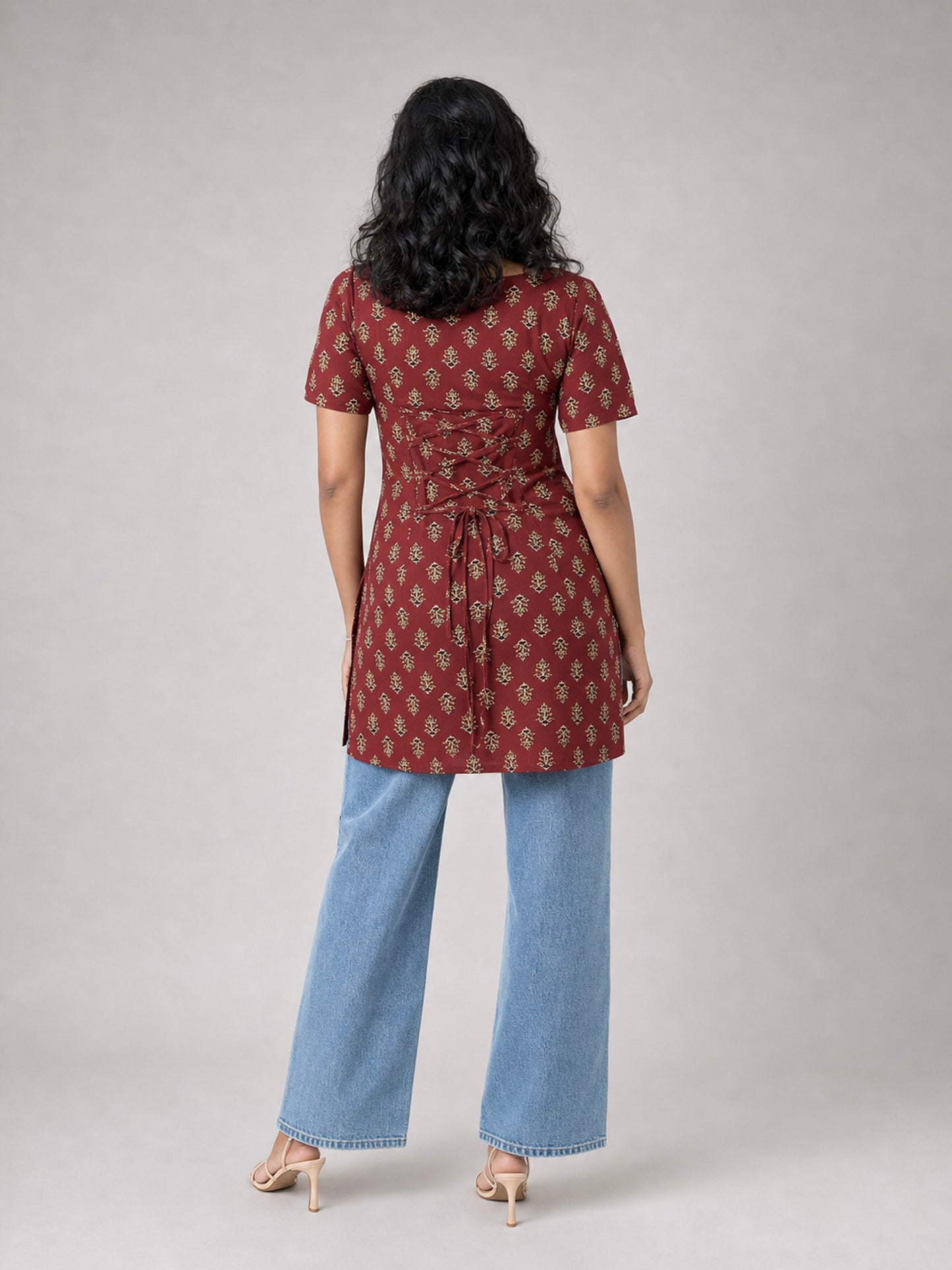 Kuhu Short Kurti With Corset Back In Chocolate