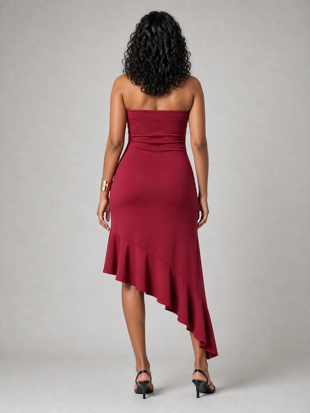 Mona Plunge Cowl Midi Dress In Deep Red