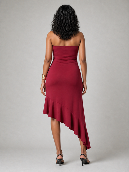 Mona Plunge Cowl Midi Dress In Deep Red