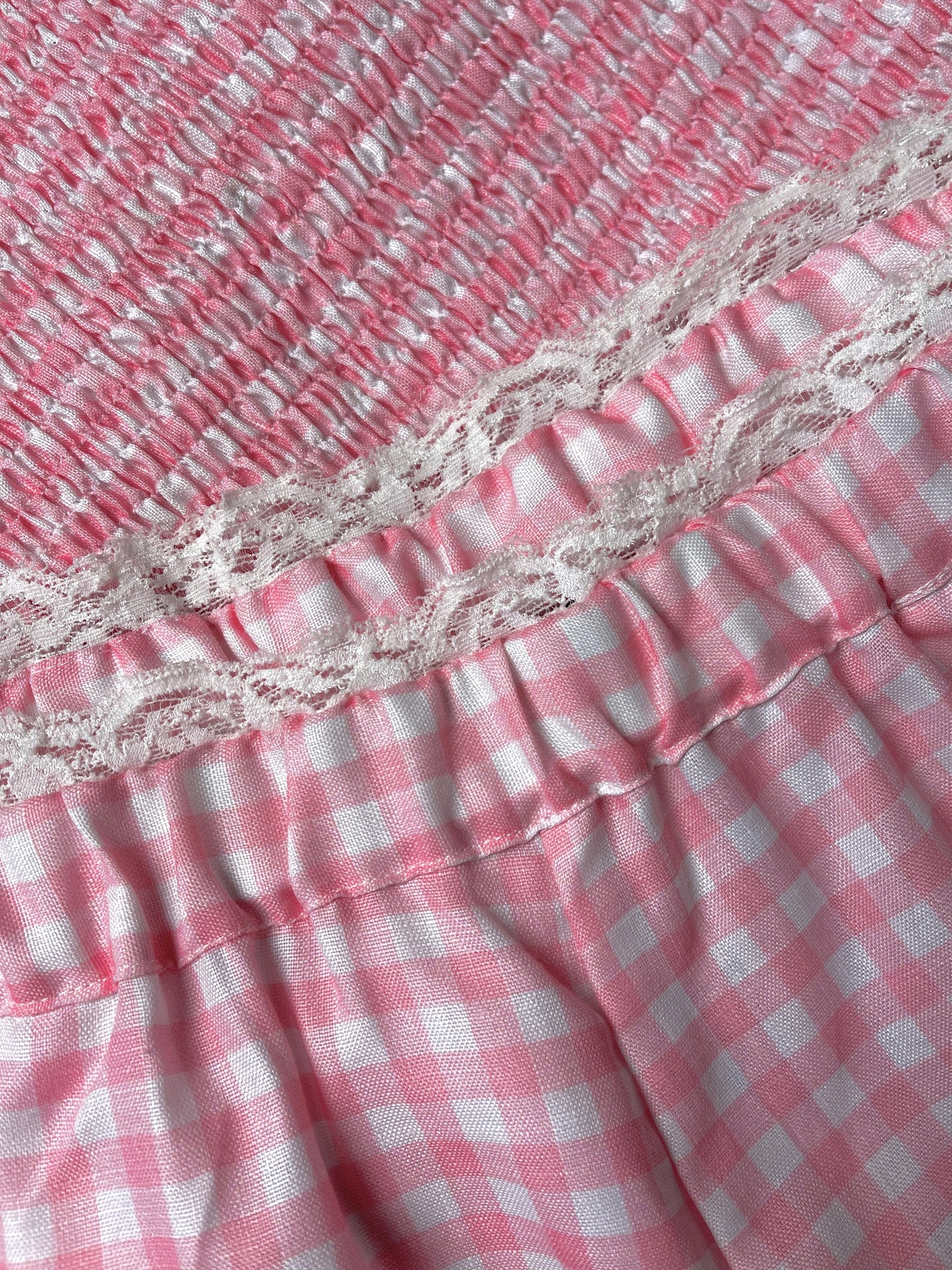 April Lace Trim Shorts In Pink Gingham