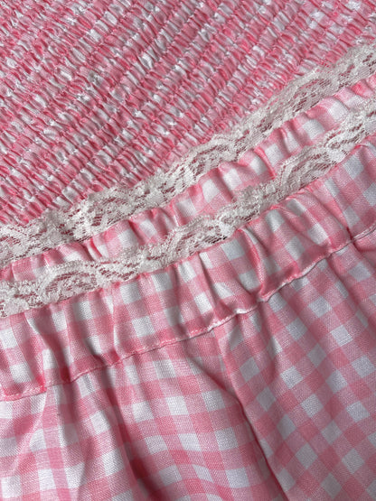April Lace Trim Shorts In Pink Gingham