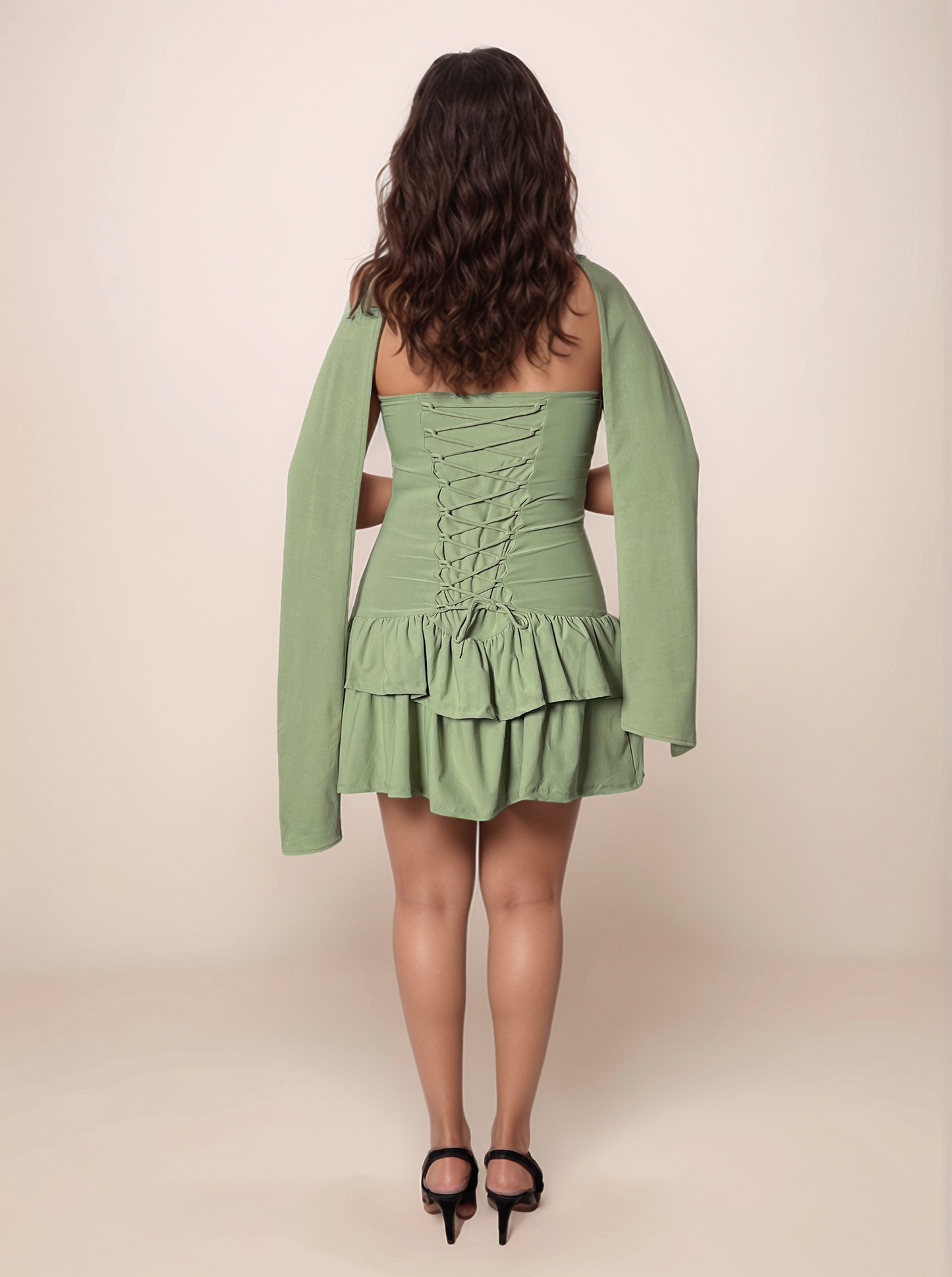 Marina Bandeau Dress With Scarf In Matcha Green