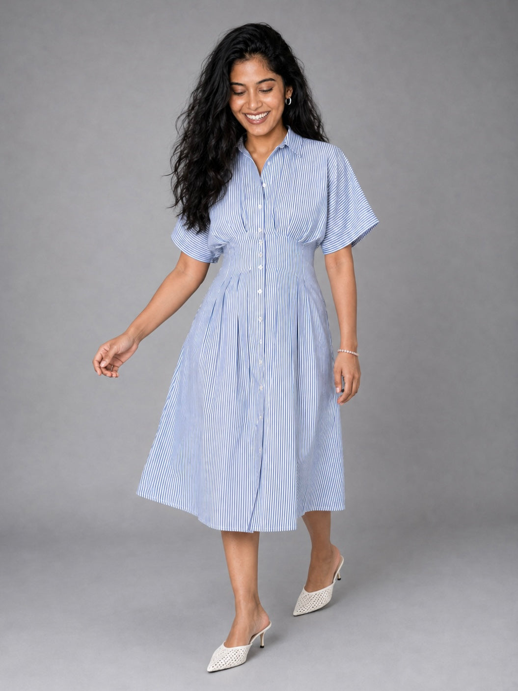 Kira Striped Shirt Dress In Blue