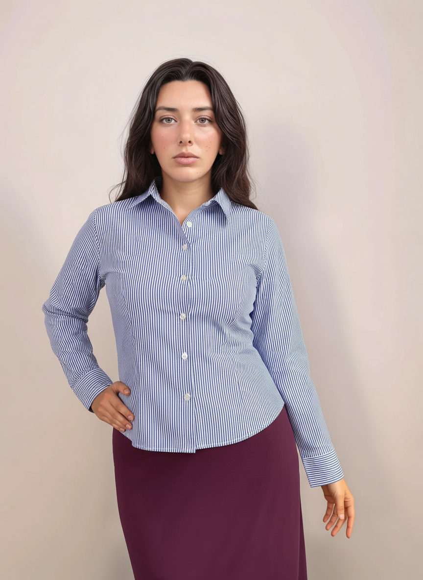 Camille Striped Fitted Shirt In Blue