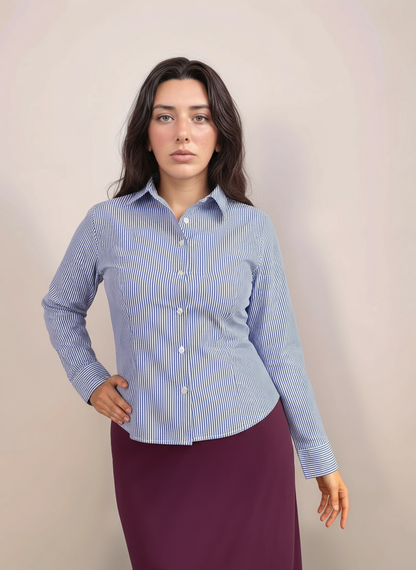 Camille Striped Fitted Shirt In Blue