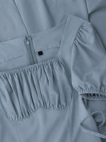 Tula Midi Dress With Basque Waist In Soft Blue
