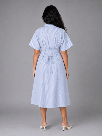 Kira Striped Shirt Dress In Blue