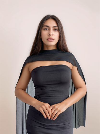 Sasha Bandeau Maxi Dress With Scarf In Black