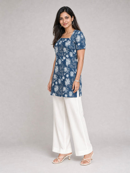 Kuhu Short Kurti With Corset Back In Indigo