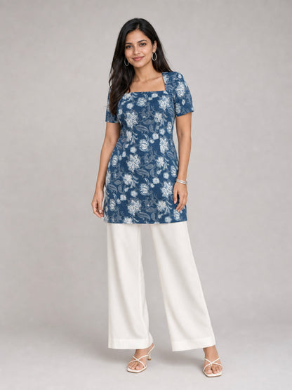 Kuhu Short Kurti With Corset Back In Indigo