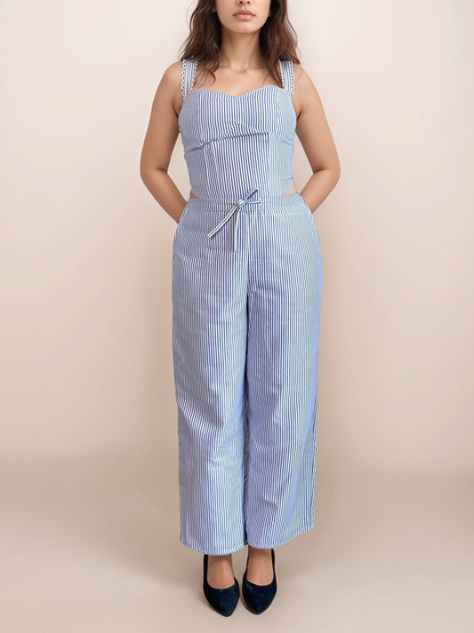 Isla Striped Pants In Oxford Blue