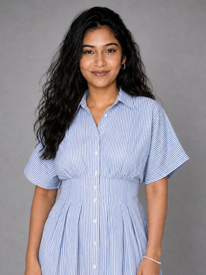 Kira Striped Shirt Dress In Blue